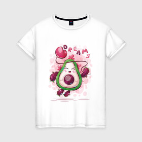 Женская футболка хлопок с принтом Авокадо dreams в Белгороде, 100% хлопок | прямой крой, круглый вырез горловины, длина до линии бедер, слегка спущенное плечо | avocado | cute | dream | fruit | heart | авокадо | милый | музыка | сердечко | сердце | фрукт
