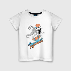 Детская футболка хлопок с принтом Динозавр на скейте в Белгороде, 100% хлопок | круглый вырез горловины, полуприлегающий силуэт, длина до линии бедер | rexcellent | динозавр | отличный | скейт | скейтер | тиранозавр