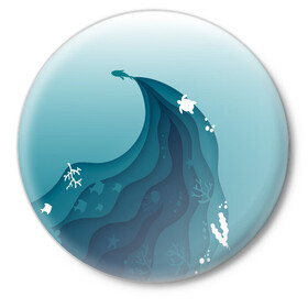 Значок с принтом Морские жители в Белгороде,  металл | круглая форма, металлическая застежка в виде булавки | волны | глубина | море | морские животные | морские жители | океан | подводный мир