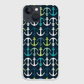 Чехол для iPhone 13 mini с принтом Якоря в Белгороде,  |  | корабельные | море | морские | паттерны | разноцветные | якоря