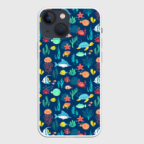 Чехол для iPhone 13 mini с принтом Морские жители в Белгороде,  |  | водоросли | звезды | кораллы | крабы | медузы | море | паттерны | рыбы | черепахи