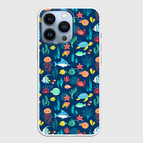 Чехол для iPhone 13 Pro с принтом Морские жители в Белгороде,  |  | водоросли | звезды | кораллы | крабы | медузы | море | паттерны | рыбы | черепахи