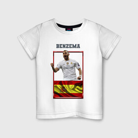 Детская футболка хлопок с принтом Карим Бензема (Реал Мадрид) в Белгороде, 100% хлопок | круглый вырез горловины, полуприлегающий силуэт, длина до линии бедер | karim benzema | карим бензема | реал мадрид | флаг испании | футболист | футбольная форма