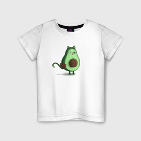 Детская футболка хлопок с принтом Авокадо кот идет на работу в Белгороде, 100% хлопок | круглый вырез горловины, полуприлегающий силуэт, длина до линии бедер | avocado | cat | авокадо | кот | рисунок