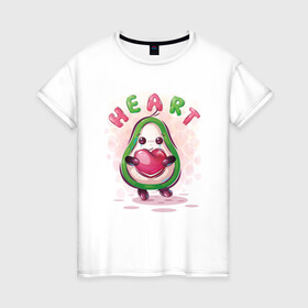 Женская футболка хлопок с принтом Авокадо с сердцем в Белгороде, 100% хлопок | прямой крой, круглый вырез горловины, длина до линии бедер, слегка спущенное плечо | avocado | cute | dream | fruit | heart | авокадо | милый | музыка | сердечко | сердце | фрукт