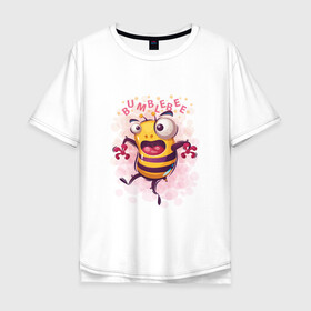 Мужская футболка хлопок Oversize с принтом Смешной шмель в Белгороде, 100% хлопок | свободный крой, круглый ворот, “спинка” длиннее передней части | bumblebee | cute | бамблби | кавай | милый | насекомое | шмеленок | шмель