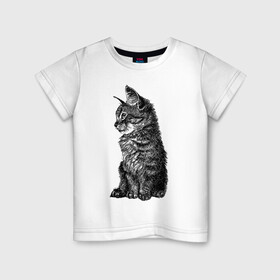 Детская футболка хлопок с принтом Котенок в Белгороде, 100% хлопок | круглый вырез горловины, полуприлегающий силуэт, длина до линии бедер | cat | kitty | кот | котенок | кошка | питомец