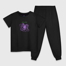 Детская пижама хлопок с принтом Осьминог в Белгороде, 100% хлопок |  брюки и футболка прямого кроя, без карманов, на брюках мягкая резинка на поясе и по низу штанин
 | Тематика изображения на принте: octopus | иероглифы | кракен | море | осьминог