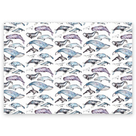 Поздравительная открытка с принтом киты паттерн в Белгороде, 100% бумага | плотность бумаги 280 г/м2, матовая, на обратной стороне линовка и место для марки
 | ocean | sea | sea animal | акварель | графика | касатка | киты | море | океан | рисунок кита