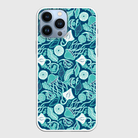 Чехол для iPhone 13 Pro Max с принтом Скаты и медузы в Белгороде,  |  | водоросли | медузы | море | паттерны | ракушки | рыбы | электрический скат