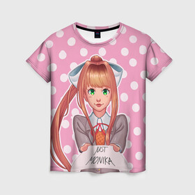 Женская футболка 3D с принтом Monika Pop Art в Белгороде, 100% полиэфир ( синтетическое хлопкоподобное полотно) | прямой крой, круглый вырез горловины, длина до линии бедер | anime | game | games | monika | natsuki | sayori | yuri | аниме | визуальный роман | доки доки | игра | игры | литературный клуб | моника | нацуки | саёри | юри