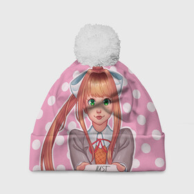 Шапка 3D c помпоном с принтом Monika Pop Art в Белгороде, 100% полиэстер | универсальный размер, печать по всей поверхности изделия | anime | game | games | monika | natsuki | sayori | yuri | аниме | визуальный роман | доки доки | игра | игры | литературный клуб | моника | нацуки | саёри | юри