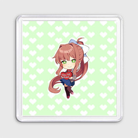 Магнит 55*55 с принтом Chibi Monika в Белгороде, Пластик | Размер: 65*65 мм; Размер печати: 55*55 мм | Тематика изображения на принте: ddlc | doki doki literature club | monika | моника