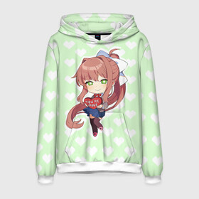 Мужская толстовка 3D с принтом Chibi Monika в Белгороде, 100% полиэстер | двухслойный капюшон со шнурком для регулировки, мягкие манжеты на рукавах и по низу толстовки, спереди карман-кенгуру с мягким внутренним слоем. | ddlc | doki doki literature club | monika | моника