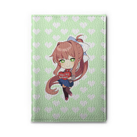 Обложка для автодокументов с принтом Chibi Monika в Белгороде, натуральная кожа |  размер 19,9*13 см; внутри 4 больших “конверта” для документов и один маленький отдел — туда идеально встанут права | Тематика изображения на принте: ddlc | doki doki literature club | monika | моника