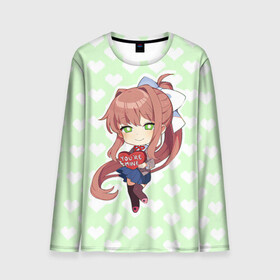 Мужской лонгслив 3D с принтом Chibi Monika в Белгороде, 100% полиэстер | длинные рукава, круглый вырез горловины, полуприлегающий силуэт | Тематика изображения на принте: ddlc | doki doki literature club | monika | моника