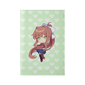 Обложка для паспорта матовая кожа с принтом Chibi Monika в Белгороде, натуральная матовая кожа | размер 19,3 х 13,7 см; прозрачные пластиковые крепления | Тематика изображения на принте: ddlc | doki doki literature club | monika | моника