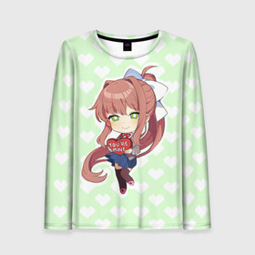 Женский лонгслив 3D с принтом Chibi Monika в Белгороде, 100% полиэстер | длинные рукава, круглый вырез горловины, полуприлегающий силуэт | ddlc | doki doki literature club | monika | моника