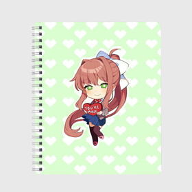 Тетрадь с принтом Chibi Monika в Белгороде, 100% бумага | 48 листов, плотность листов — 60 г/м2, плотность картонной обложки — 250 г/м2. Листы скреплены сбоку удобной пружинной спиралью. Уголки страниц и обложки скругленные. Цвет линий — светло-серый
 | ddlc | doki doki literature club | monika | моника