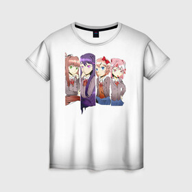 Женская футболка 3D с принтом Doki Doki Literature Club в Белгороде, 100% полиэфир ( синтетическое хлопкоподобное полотно) | прямой крой, круглый вырез горловины, длина до линии бедер | anime | doki doki literature club | monika | natsuki | sayori | yuri | аниме | доки доки | доки доки литературный клуб | моника | нацуки | саёри | юри