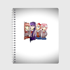 Тетрадь с принтом Doki Doki Literature Club в Белгороде, 100% бумага | 48 листов, плотность листов — 60 г/м2, плотность картонной обложки — 250 г/м2. Листы скреплены сбоку удобной пружинной спиралью. Уголки страниц и обложки скругленные. Цвет линий — светло-серый
 | anime | doki doki literature club | monika | natsuki | sayori | yuri | аниме | доки доки | доки доки литературный клуб | моника | нацуки | саёри | юри