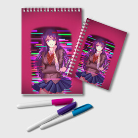 Блокнот с принтом Literature Club Юри (Yuri) в Белгороде, 100% бумага | 48 листов, плотность листов — 60 г/м2, плотность картонной обложки — 250 г/м2. Листы скреплены удобной пружинной спиралью. Цвет линий — светло-серый
 | anime | doki doki literature club | monika | natsuki | sayori | yuri | аниме | доки доки | доки доки литературный клуб | моника | нацуки | саёри | юри