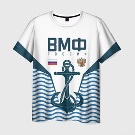 Мужская футболка 3D с принтом ТЕЛЬНЯШКА ВМФ РОССИИ в Белгороде, 100% полиэфир | прямой крой, круглый вырез горловины, длина до линии бедер | броня | вмф | волны | герб | камуфляж | канат | море | орел | россия | текстура | тельняшка | флот | якорь