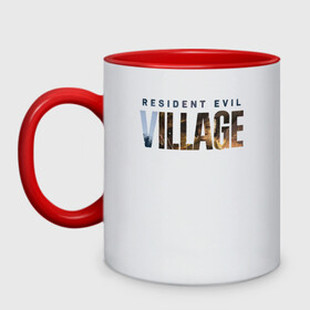 Кружка двухцветная с принтом Resident Evil 8 Village Logo в Белгороде, керамика | объем — 330 мл, диаметр — 80 мм. Цветная ручка и кайма сверху, в некоторых цветах — вся внутренняя часть | 8 | dimitresku | games | horror | new | resident evil | umbrella | vampire | village | вампир | деревня | димитреску | игра | лого | надпись | обитель зла | резидент | хоррор | эвил