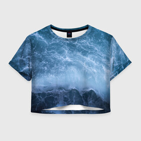 Женская футболка Crop-top 3D с принтом океан в Белгороде, 100% полиэстер | круглая горловина, длина футболки до линии талии, рукава с отворотами | ocean | sea | киты | море | морские мотивы | морской принт | морской фон | океан | паттерн | рыбы | текстуры