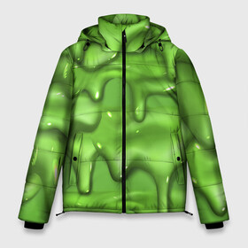 Мужская зимняя куртка 3D с принтом Green Slime в Белгороде, верх — 100% полиэстер; подкладка — 100% полиэстер; утеплитель — 100% полиэстер | длина ниже бедра, свободный силуэт Оверсайз. Есть воротник-стойка, отстегивающийся капюшон и ветрозащитная планка. 

Боковые карманы с листочкой на кнопках и внутренний карман на молнии. | Тематика изображения на принте: drips | green | slime | желе | зелёный | слайм