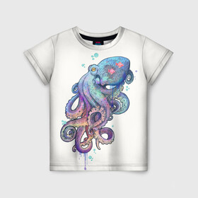 Детская футболка 3D с принтом Осьминог яркий в Белгороде, 100% гипоаллергенный полиэфир | прямой крой, круглый вырез горловины, длина до линии бедер, чуть спущенное плечо, ткань немного тянется | морские животные | морские обитатели | осьминог | осьминог яркий