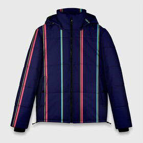 Мужская зимняя куртка 3D с принтом Синие и розовые полосы в Белгороде, верх — 100% полиэстер; подкладка — 100% полиэстер; утеплитель — 100% полиэстер | длина ниже бедра, свободный силуэт Оверсайз. Есть воротник-стойка, отстегивающийся капюшон и ветрозащитная планка. 

Боковые карманы с листочкой на кнопках и внутренний карман на молнии. | blue | pink | stripes | полосатый | полосы | розовые | синие