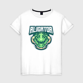Женская футболка хлопок с принтом Aligator в Белгороде, 100% хлопок | прямой крой, круглый вырез горловины, длина до линии бедер, слегка спущенное плечо | alligator | crocodile | reptile | аллигатор | крокодил