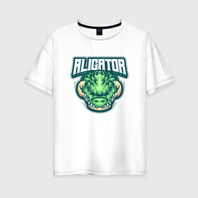 Женская футболка хлопок Oversize с принтом Aligator в Белгороде, 100% хлопок | свободный крой, круглый ворот, спущенный рукав, длина до линии бедер
 | Тематика изображения на принте: alligator | crocodile | reptile | аллигатор | крокодил