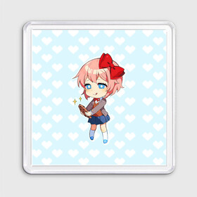 Магнит 55*55 с принтом Chibi Sayori в Белгороде, Пластик | Размер: 65*65 мм; Размер печати: 55*55 мм | ddlc | doki doki literature club | sayori | саёри | сайори