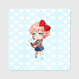 Магнит виниловый Квадрат с принтом Chibi Sayori в Белгороде, полимерный материал с магнитным слоем | размер 9*9 см, закругленные углы | ddlc | doki doki literature club | sayori | саёри | сайори