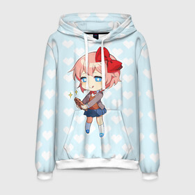 Мужская толстовка 3D с принтом Chibi Sayori в Белгороде, 100% полиэстер | двухслойный капюшон со шнурком для регулировки, мягкие манжеты на рукавах и по низу толстовки, спереди карман-кенгуру с мягким внутренним слоем. | Тематика изображения на принте: ddlc | doki doki literature club | sayori | саёри | сайори