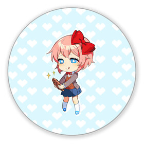 Коврик для мышки круглый с принтом Chibi Sayori в Белгороде, резина и полиэстер | круглая форма, изображение наносится на всю лицевую часть | ddlc | doki doki literature club | sayori | саёри | сайори