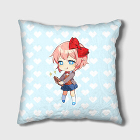 Подушка 3D с принтом Chibi Sayori в Белгороде, наволочка – 100% полиэстер, наполнитель – холлофайбер (легкий наполнитель, не вызывает аллергию). | состоит из подушки и наволочки. Наволочка на молнии, легко снимается для стирки | ddlc | doki doki literature club | sayori | саёри | сайори