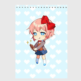 Скетчбук (блокнот) с принтом Chibi Sayori в Белгороде, 100% бумага
 | 48 листов, плотность листов — 100 г/м2, плотность картонной обложки — 250 г/м2. Листы скреплены сверху удобной пружинной спиралью | Тематика изображения на принте: ddlc | doki doki literature club | sayori | саёри | сайори