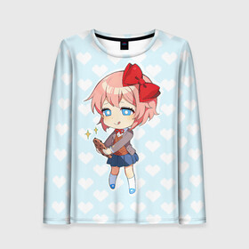 Женский лонгслив 3D с принтом Chibi Sayori в Белгороде, 100% полиэстер | длинные рукава, круглый вырез горловины, полуприлегающий силуэт | ddlc | doki doki literature club | sayori | саёри | сайори