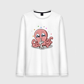 Мужской лонгслив хлопок с принтом Милый Осьминог в Белгороде, 100% хлопок |  | cute | octopus | милый | осьминог | осьминожка | тентакли