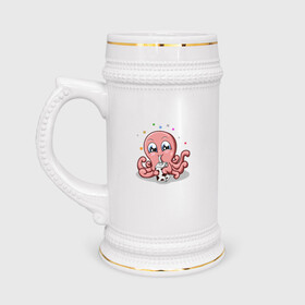 Кружка пивная с принтом Милый Осьминог в Белгороде,  керамика (Материал выдерживает высокую температуру, стоит избегать резкого перепада температур) |  объем 630 мл | Тематика изображения на принте: cute | octopus | милый | осьминог | осьминожка | тентакли