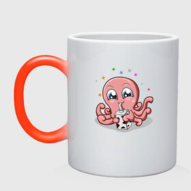 Кружка хамелеон с принтом Милый Осьминог в Белгороде, керамика | меняет цвет при нагревании, емкость 330 мл | Тематика изображения на принте: cute | octopus | милый | осьминог | осьминожка | тентакли