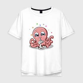 Мужская футболка хлопок Oversize с принтом Милый Осьминог в Белгороде, 100% хлопок | свободный крой, круглый ворот, “спинка” длиннее передней части | Тематика изображения на принте: cute | octopus | милый | осьминог | осьминожка | тентакли