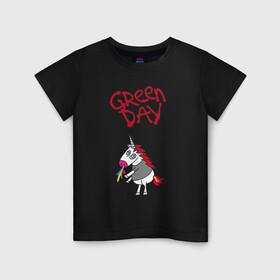 Детская футболка хлопок с принтом Green Day Unicorn в Белгороде, 100% хлопок | круглый вырез горловины, полуприлегающий силуэт, длина до линии бедер | billie joe armstrong | green day | punk | rock | unicorn | билли джо | грин дей | панк | рок