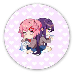 Коврик для мышки круглый с принтом Chibi Natsuki and Yuri в Белгороде, резина и полиэстер | круглая форма, изображение наносится на всю лицевую часть | ddlc | doki doki literature club | natsuki | yuri | натсуки | нацуки | юри