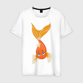 Мужская футболка хлопок с принтом Золотая рыбка в Белгороде, 100% хлопок | прямой крой, круглый вырез горловины, длина до линии бедер, слегка спущенное плечо. | fish | желание | золотая | золотая рыбка | море | океан | рыба | рыбка