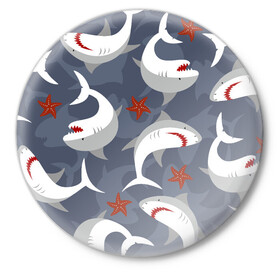 Значок с принтом Акулы в Белгороде,  металл | круглая форма, металлическая застежка в виде булавки | shark | акула | акулы | клыки | море | океан | рыба