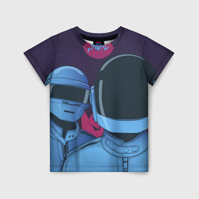 Детская футболка 3D с принтом Daft Punk в Белгороде, 100% гипоаллергенный полиэфир | прямой крой, круглый вырез горловины, длина до линии бедер, чуть спущенное плечо, ткань немного тянется | daft punk | electronic music | music | дафт панк | музыка